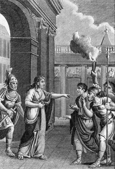 De legendarische koningin van Babylon, Semiramis, kalmeert door haar aanwezigheid een opstand die in Babylon was ontstaan. In 