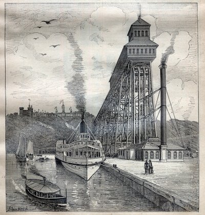 De liften van Weehawken in de Verenigde Staten - Gravure in 
