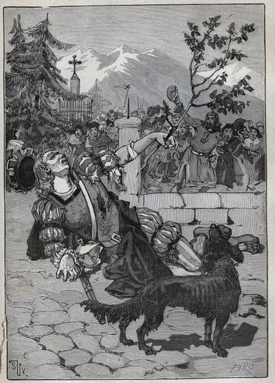 De lindeboom van Fribourg: een soldaat van de Helvetische Confederatie kwam naar Fribourg om de overwinning van Zwitserland tegen Karel de Stoute in de Slag bij Murten op 22 juni 1476 aan te kondigen met een tak van linde van het slagveld. De soldaat stier door Unknown artist
