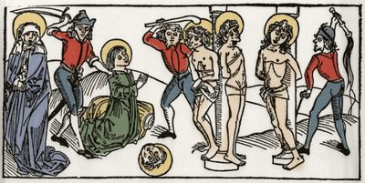 Het martelaarschap van Sint Felicitas en zijn zeven zonen van Rome. Gravure uit 