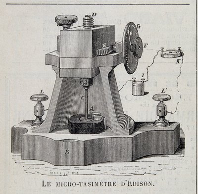 De micro-tasimeter van Edison - gravure, eind 19e eeuw door Unknown artist