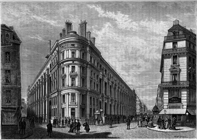 Het nieuwe Hotel des Postes de la Rue du Louvre in Parijs na de reconstructie. Gravure in het tijdschrift 