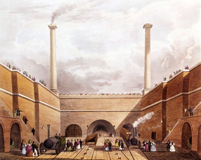 De nieuwe spoorlijn tussen Manchester en Liverpool. Inhuldiging. Liverpool en Manchester Railway door Unknown artist