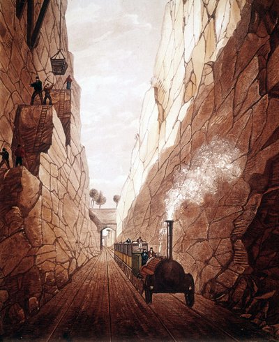 De nieuwe spoorlijn tussen Manchester en Liverpool. Olive Mount Trench. 1832 door Unknown artist