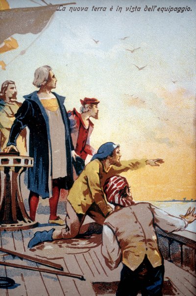 De nieuwe wereld voor de bemanning van Christoffel Columbus (1492). door Unknown artist
