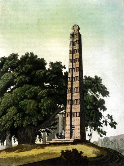 De obelisk van Axum (Aksoum) naar Rome gebracht door de Italianen in 1937. Il Costume antico e moderno, Jules Ferrario, Milaan 1820. door Unknown artist