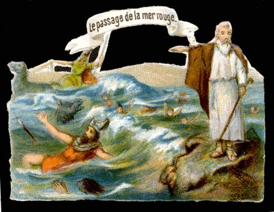De doortocht door de Rode Zee (Mozes) - Chromolithografie uit de 19e eeuw door Unknown artist