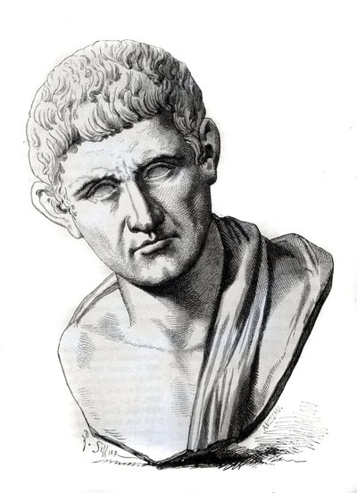De filosoof Aristoteles na een sculptuur door Palazzo Spada in Rome. Gravure uit de 19e eeuw door Unknown artist
