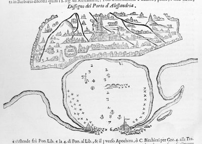 De haven van Alexandrië. 17e-eeuwse tekening. door Unknown artist