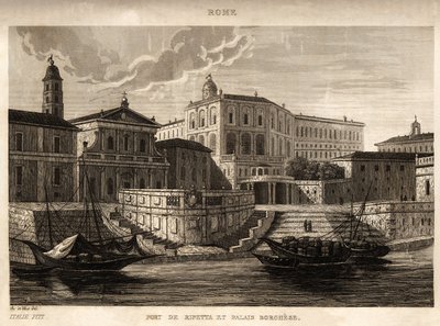 De haven van Ripetta en het Borghese-paleis in Rome, gravure door Ch. de Vene, in 
