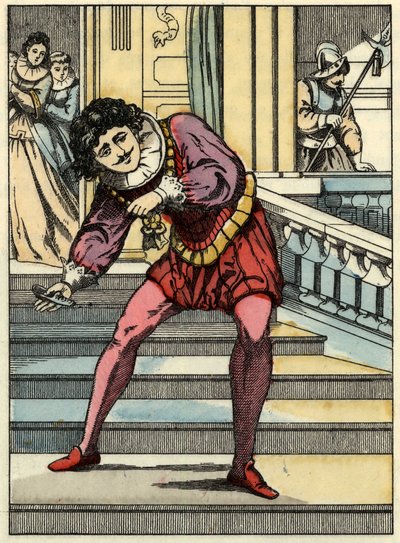 De prins raapt het glazen muiltje van Assepoester op (illustratie van het sprookje 