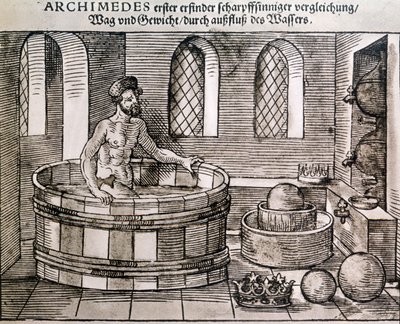 Het principe van Archimedes (Opwaartse kracht van lichamen in water) door Unknown artist