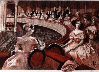 Het publiek op een balkon in het theater door Unknown artist