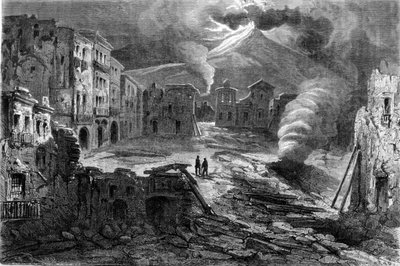 De rust van Piazza de Torre del Greco tijdens de uitbarsting van de Vesuvius op 8/12/1861 door Unknown artist