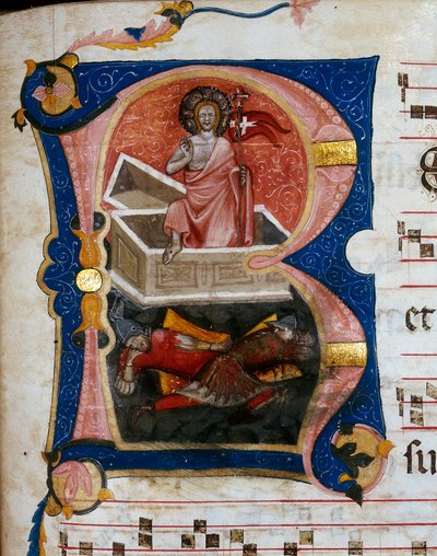 De opstanding van Christus, miniatuur uit een koorperkament door Unknown artist