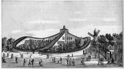 De achtbaan van de Beaujon-tuin in Parijs in 1821. In “Nature. Review of sciences and their applications to the arts and industry.” 1888 door Unknown artist