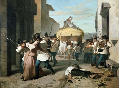 De plundering van Tortona door het Frans-Piëmontese leger (schilderij) door Unknown Artist