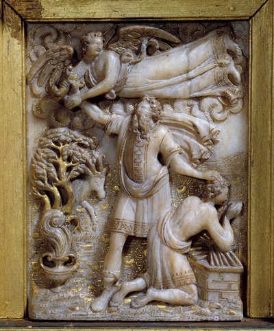 Het offer van Abraham de engel verschijnt aan Abraham om hem te vertellen zijn zoon Isaak niet te offeren door Unknown artist