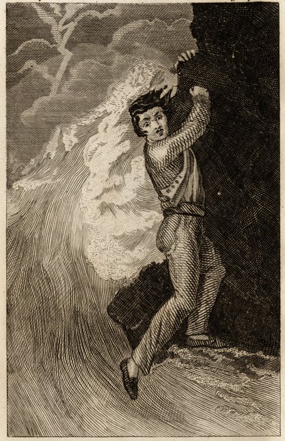 Het schipbreuk van Robinson Crusoe, gravure ingevoegd in 