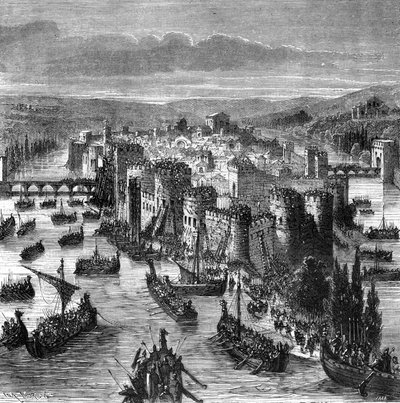 Het beleg van Parijs door de Noormannen in 885 - in 
