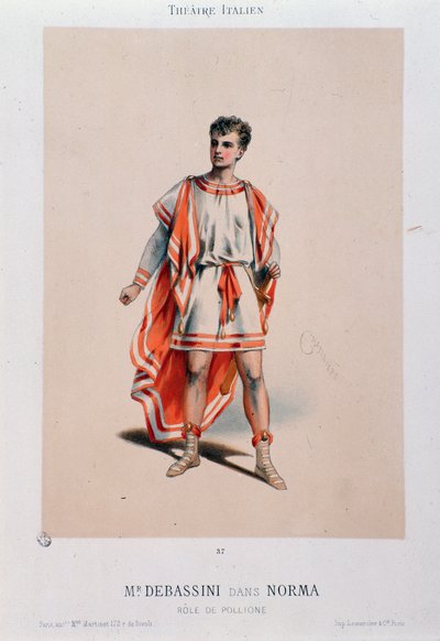 De zanger Achille De Bassini die Pollione speelt in de opera La Norma door Unknown artist