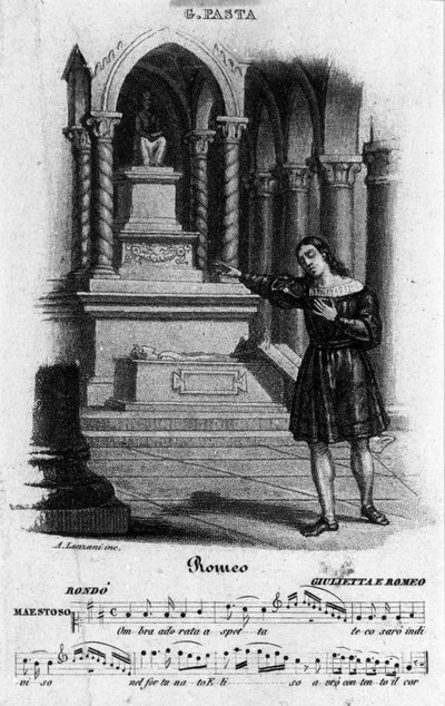 De zangeres Giuditta Pasta (1797-1865) die Romeo vertolkt in 