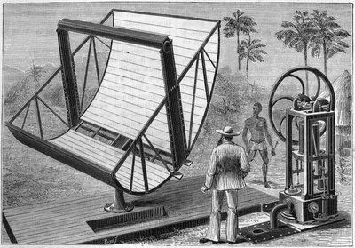 De zonne-energie machine getest in 1883 door John Ericsson, een Amerikaanse ingenieur van Zweedse afkomst, een van de vaders van het gebruik van zonne-energie. in 