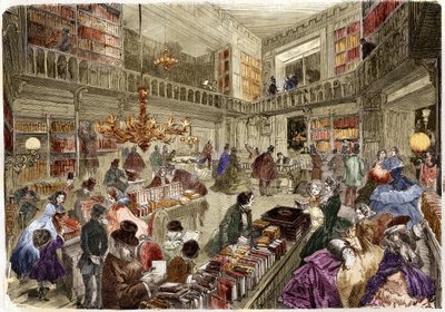 De winkel van de boekhandel Nouvelle, boulevard des Italiens in Parijs in 1860 door Unknown artist