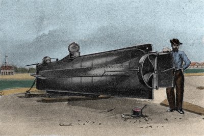 De onderzeeër (submarine) CSS H. L. Hunley gebruikt door de marine van de Geconfedereerde Staten tijdens de Secessieoorlog. 1861-1865 Gravure uit de 19e eeuw door Unknown artist