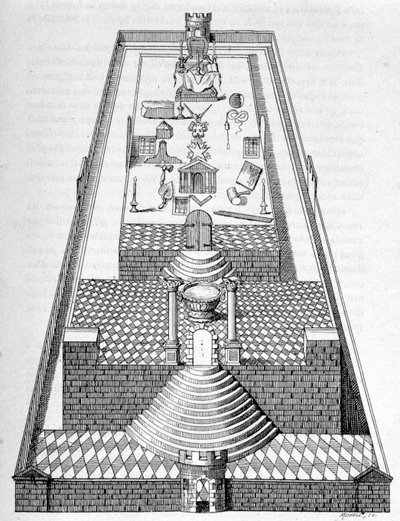 De tempel van Salomo in Jeruzalem, volgens een van de figuren die op de vloer van de loges moeten worden getekend tijdens de Franco-Masonic recepties - in 