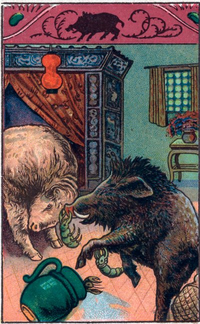 Het verschrikkelijke zwijn. Chinees verhaal. Chromolithografie uit het einde van de 19e eeuw. door Unknown artist