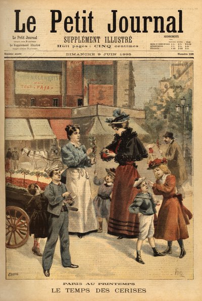 De tijd van de kersen, wandelende koopman in de straten van Parijs door Unknown artist