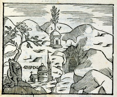Het graf van Vergilius (70 v.Chr. - 19 v.Chr.) in Pozzuoli. Houtsnede naar een 17e-eeuwse toeristengids. door Unknown artist
