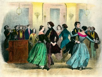 De wals: een bal in de middenklasse. 19e-eeuwse lithografie door Unknown artist