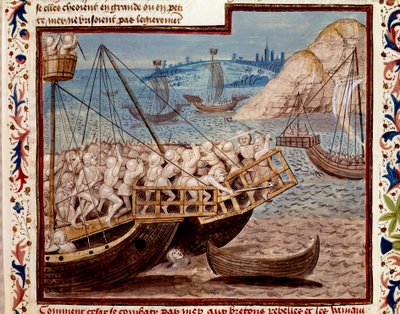 De oorlog van de Galliërs: De ontscheping van de troepen van Julius Caesar en de overwinning op de Britten door Unknown artist