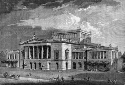 Theater in Leipzig, begin van de bouw door Berlijnse architect Langhaus. In 