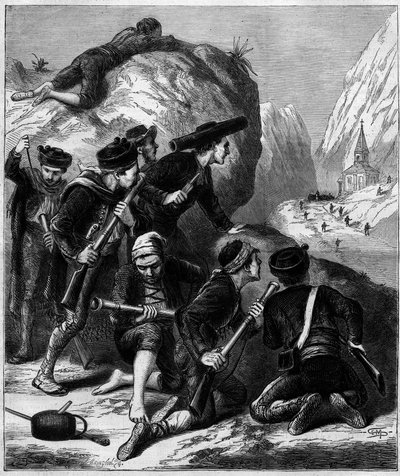 Derde Carlistenoorlog (1872-1876): een Carlistische hinderlaag in Navarra door Unknown artist