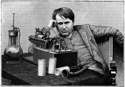 Thomas Edison (1847-1931), Amerikaanse natuurkundige, in New York, hoort de eerste 