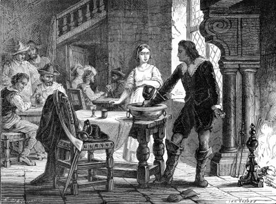 Thomas Savery in zijn taverne experimenten uitvoerend (experiment van de fles) - in 