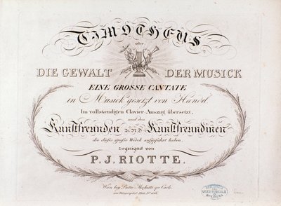 Titelpagina van bladmuziek van Timotheus door G F Handel (1812) door Unknown artist