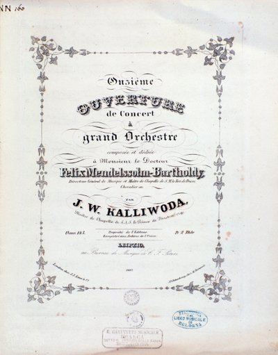 Titelpagina van muzikale partituur van ouverture nr. 11 door Kalliwoda door Unknown artist