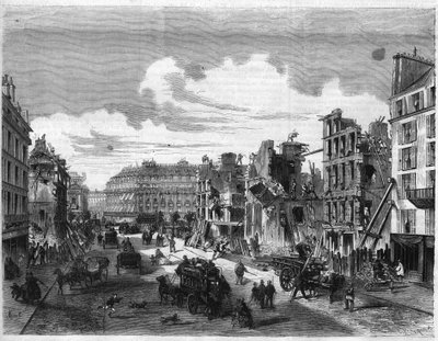 Transformaties van Parijs onder het Tweede Keizerrijk, Parijs Haussmann: sloop van de Rue de la Paix voor de opening van de Rue Reaumur. Gravure in 