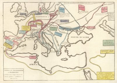Transmigraties van de barbaarse stammen die het Romeinse Rijk binnenvielen door Unknown artist