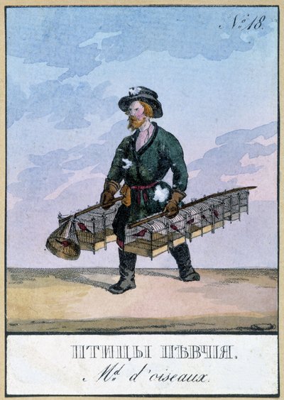 Reizende vogelhandelaar - Gravure uit de 19e eeuw door Unknown artist