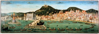 Triomfantelijke terugkeer van de vloot van Ferdinand I (1423 - 1494) na de slag bij Ischia tegen René I van Anjou (de Goede) (1409 - 1480). 6 juli 1464. Napels, Nationaal Museum van San Martino door Unknown artist