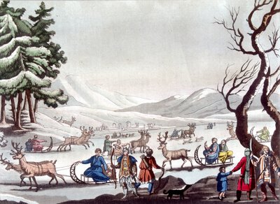 Tungusen, Siberië. Tekening door Cartelli. Bibliotheek van decoratieve kunsten van Parijs. "Het oude en moderne kostuum" door Unknown artist