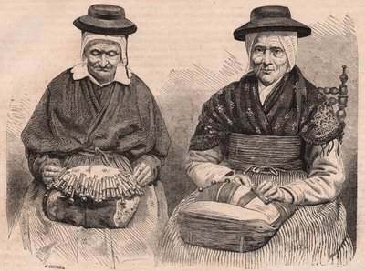 Twee Kantklossers in Puy-en-Velay (Haute-Loire) Auvergne, Frankrijk door Unknown