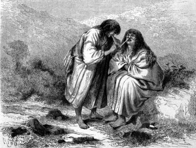 Twee indios uit Peru nemen tabak. Gravure uit de 19e eeuw door Unknown artist