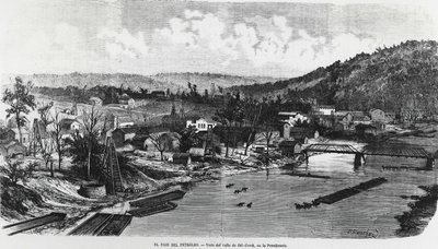 VS: Het oliegebied in Pennsylvania, Oil Creek Valley door Unknown artist