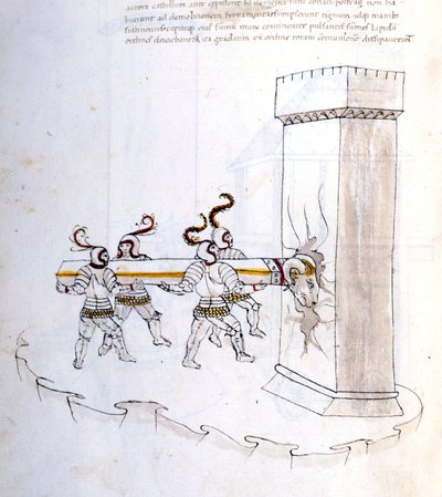 Gebruik van een stormram tijdens een aanval in de 16e eeuw door Unknown artist